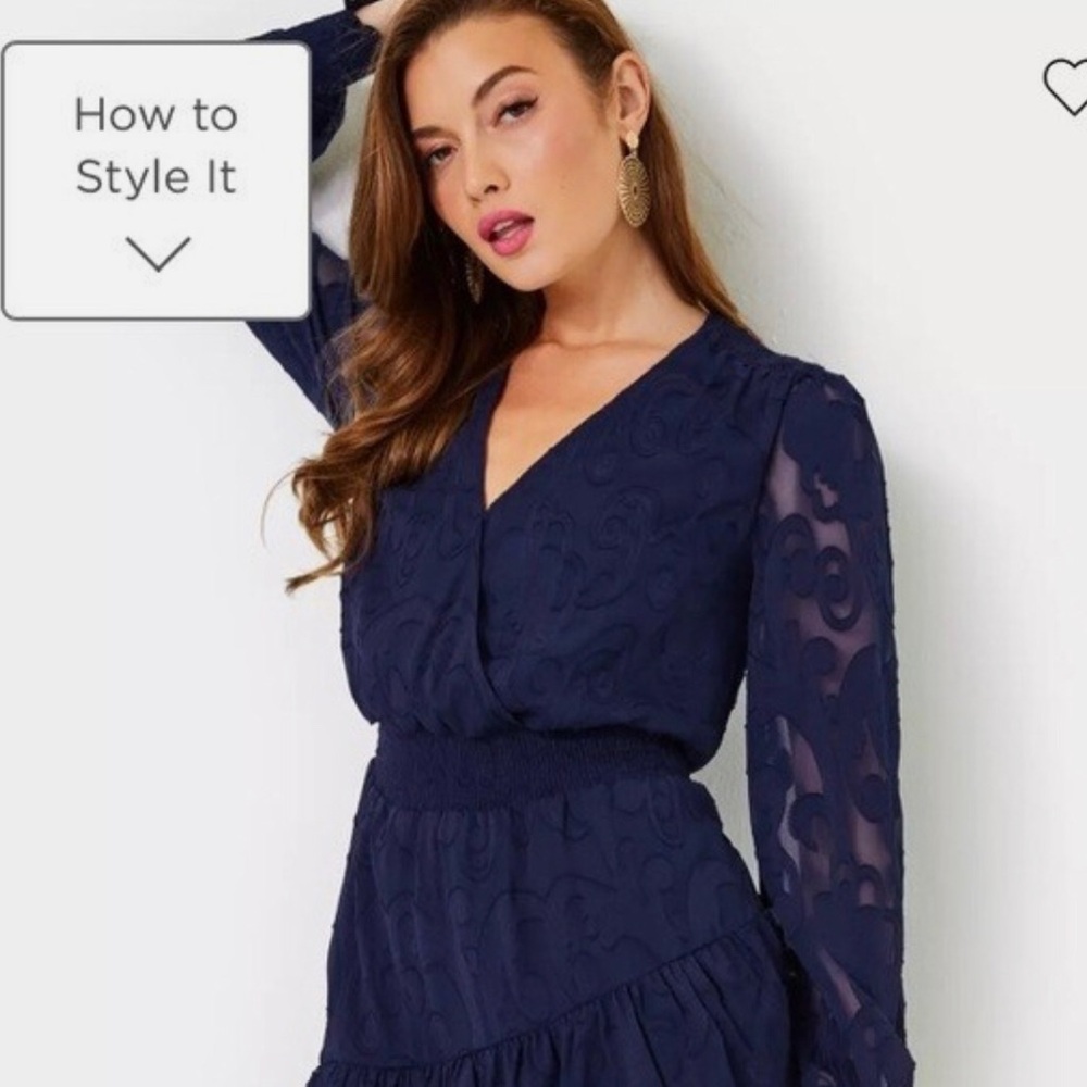 New Lilly Pulitzer Navy Blue Swirl Clip Cristiana Dress Sz 00 NWT $258